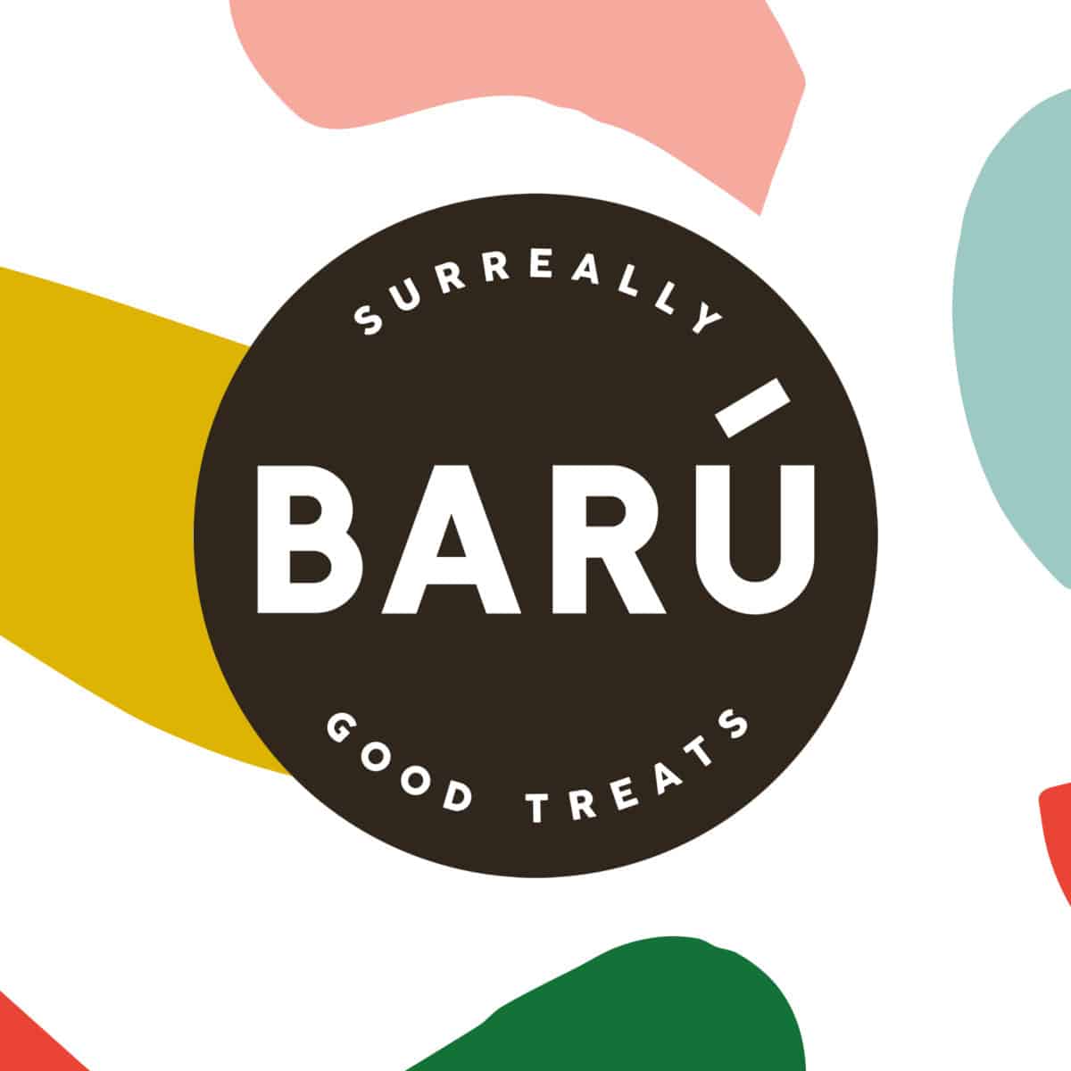 Het logo van Barú: in het midden staat de naam, errond staat geschreven 'Surreally good treats'.